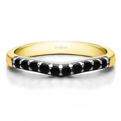 0.25 Ct. Black Ten Stone Curved Prong Set Wedding Ring in Two Tone Gold