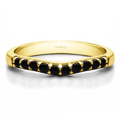 0.25 Ct. Black Ten Stone Curved Prong Set Wedding Ring in Yellow Gold