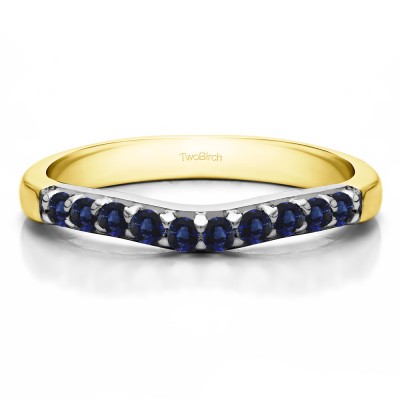 0.25 Ct. Sapphire Ten Stone Curved Prong Set Wedding Ring in Two Tone Gold