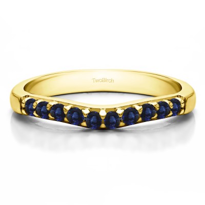 0.25 Ct. Sapphire Ten Stone Curved Prong Set Wedding Ring in Yellow Gold