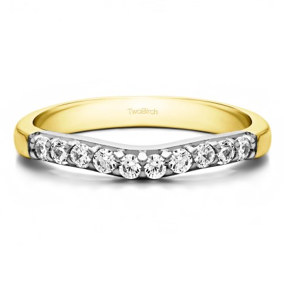 0.25 Ct. Ten Stone Curved Prong Set Wedding Ring in Two Tone Gold
