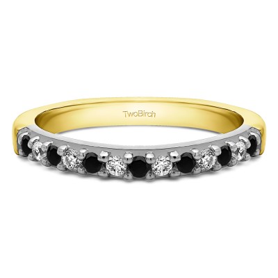 0.3 Carat Black and White Common Prong Thirteen Stone Wedding Ring in Two Tone Gold