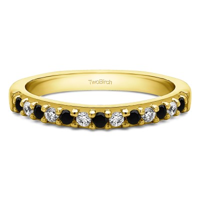 0.3 Carat Black and White Common Prong Thirteen Stone Wedding Ring in Yellow Gold