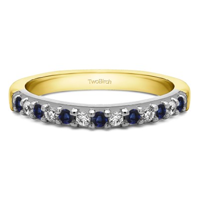 0.3 Carat Sapphire and Diamond Common Prong Thirteen Stone Wedding Ring in Two Tone Gold