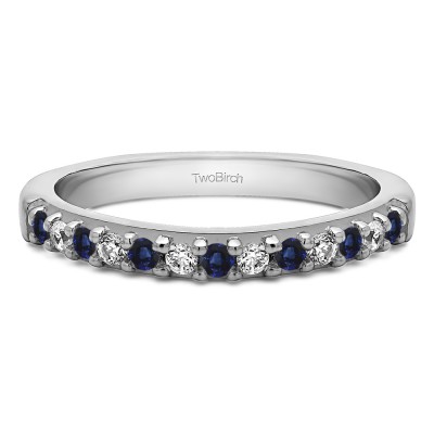 0.3 Carat Sapphire and Diamond Common Prong Thirteen Stone Wedding Ring