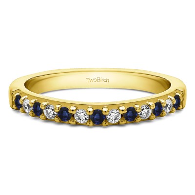 0.3 Carat Sapphire and Diamond Common Prong Thirteen Stone Wedding Ring in Yellow Gold