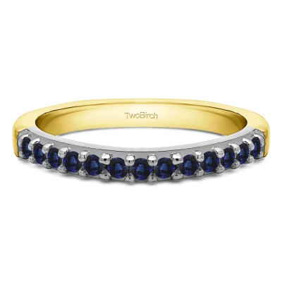 0.3 Carat Sapphire Common Prong Thirteen Stone Wedding Ring in Two Tone Gold