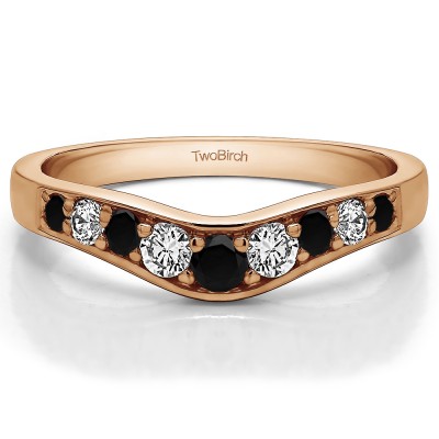 0.35 Ct. Black and White Nine Stone Graduated Prong in Channel Contour Wedding Ring in Rose Gold
