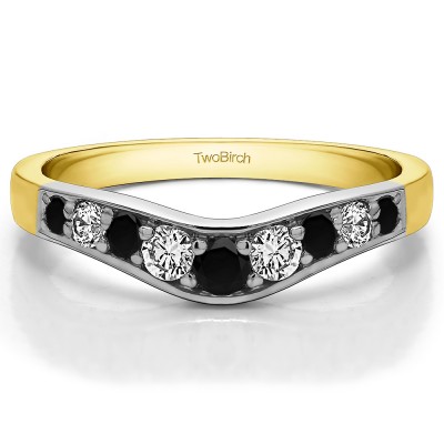 0.35 Ct. Black and White Nine Stone Graduated Prong in Channel Contour Wedding Ring in Two Tone Gold