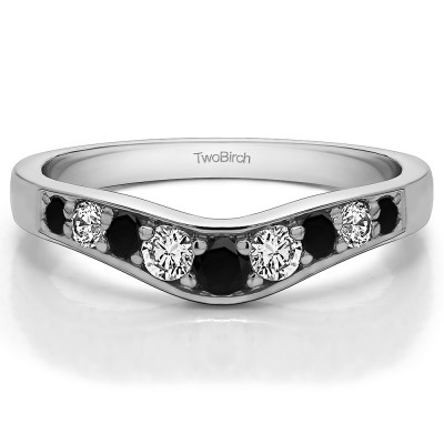 0.35 Ct. Black and White Nine Stone Graduated Prong in Channel Contour Wedding Ring