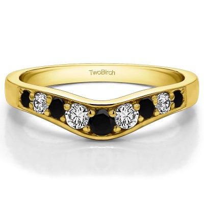 0.35 Ct. Black and White Nine Stone Graduated Prong in Channel Contour Wedding Ring in Yellow Gold