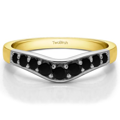 0.35 Ct. Black Nine Stone Graduated Prong in Channel Contour Wedding Ring in Two Tone Gold