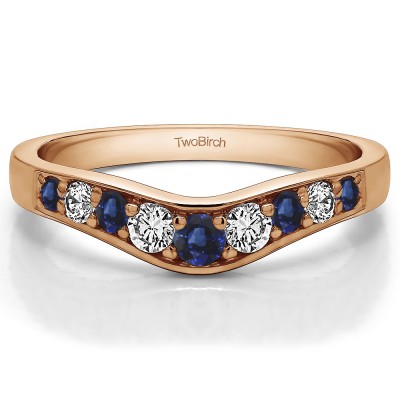 0.35 Ct. Sapphire and Diamond Nine Stone Graduated Prong in Channel Contour Wedding Ring in Rose Gold