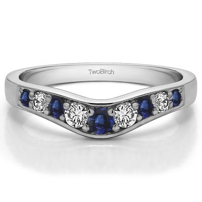 0.35 Ct. Sapphire and Diamond Nine Stone Graduated Prong in Channel Contour Wedding Ring