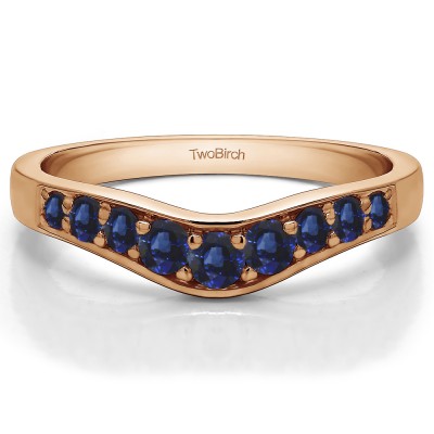 0.35 Ct. Sapphire Nine Stone Graduated Prong in Channel Contour Wedding Ring in Rose Gold