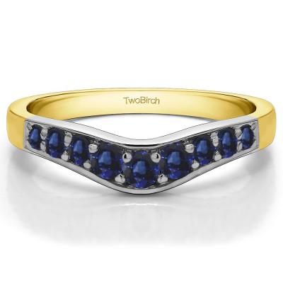 0.35 Ct. Sapphire Nine Stone Graduated Prong in Channel Contour Wedding Ring in Two Tone Gold