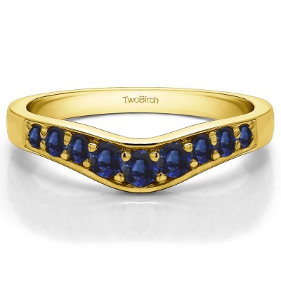 0.35 Ct. Sapphire Nine Stone Graduated Prong in Channel Contour Wedding Ring in Yellow Gold