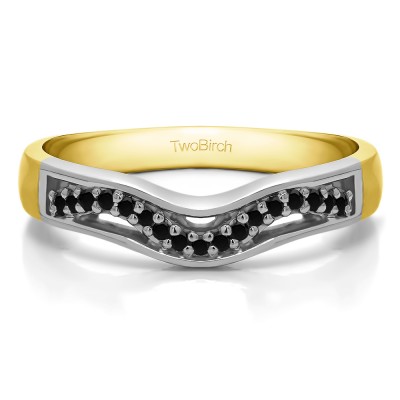 0.13 Ct. Black Round Prong Cut Out Twirl Contour Band in Two Tone Gold