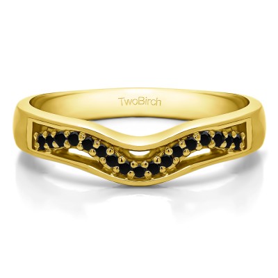 0.13 Ct. Black Round Prong Cut Out Twirl Contour Band in Yellow Gold