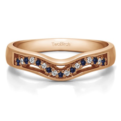 0.13 Ct. Sapphire and Diamond Round Prong Cut Out Twirl Contour Band in Rose Gold