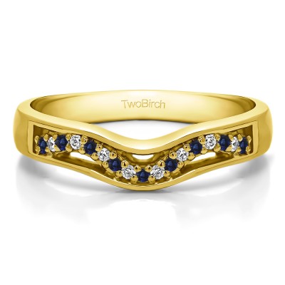 0.13 Ct. Sapphire and Diamond Round Prong Cut Out Twirl Contour Band in Yellow Gold