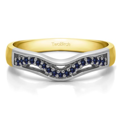 0.13 Ct. Sapphire Round Prong Cut Out Twirl Contour Band in Two Tone Gold
