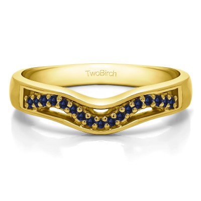 0.13 Ct. Sapphire Round Prong Cut Out Twirl Contour Band in Yellow Gold