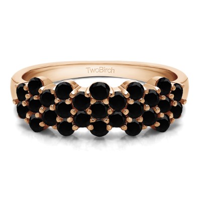 0.95 Carat Black Three Row Shared Prong Flower Shaped Anniversary Band  in Rose Gold