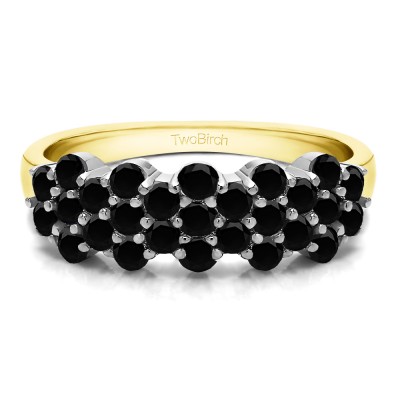 0.95 Carat Black Three Row Shared Prong Flower Shaped Anniversary Band  in Two Tone Gold