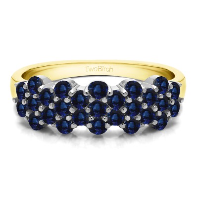 1.08 Carat Sapphire Three Row Shared Prong Flower Shaped Anniversary Band  in Two Tone Gold