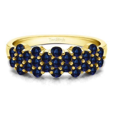 0.95 Carat Sapphire Three Row Shared Prong Flower Shaped Anniversary Band  in Yellow Gold