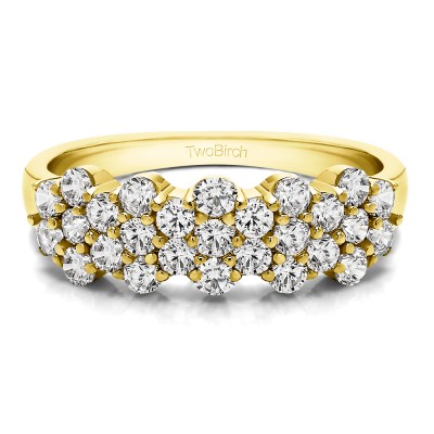 1.08 Carat Three Row Shared Prong Flower Shaped Anniversary Band  in Yellow Gold