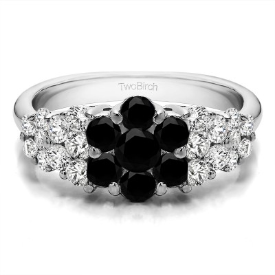 1.45 Carat Black and White Three Row Shared Prong Anniversary Ring
