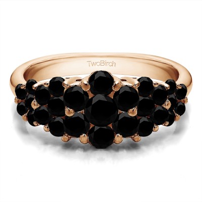 1.45 Carat Black Three Row Shared Prong Anniversary Ring in Rose Gold