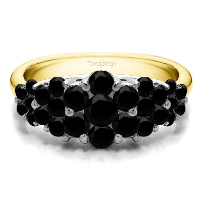 1.45 Carat Black Three Row Shared Prong Anniversary Ring in Two Tone Gold