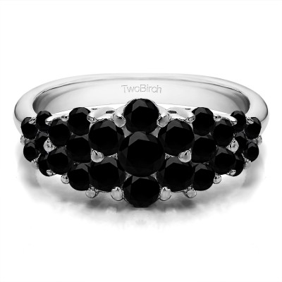 1.45 Carat Black Three Row Shared Prong Anniversary Ring