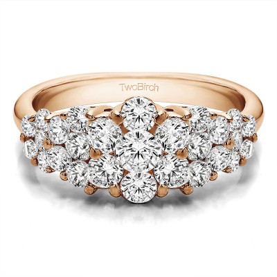 1.45 Carat Three Row Shared Prong Anniversary Ring in Rose Gold
