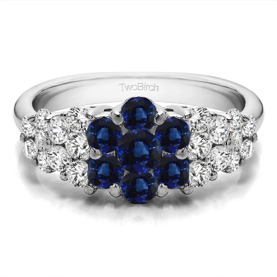 1.45 Carat Sapphire and Diamond Three Row Shared Prong Anniversary Ring