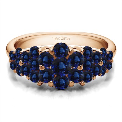 1.45 Carat Sapphire Three Row Shared Prong Anniversary Ring in Rose Gold