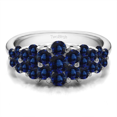 1.45 Carat Sapphire Three Row Shared Prong Anniversary Ring
