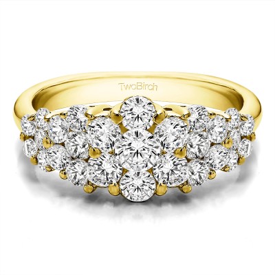 1.45 Carat Three Row Shared Prong Anniversary Ring in Yellow Gold