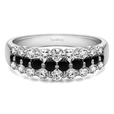 0.99 Carat Black and White Three Row Common Prong Wedding Ring