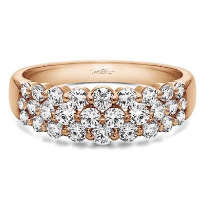 0.99 Carat Three Row Common Prong Wedding Ring in Rose Gold