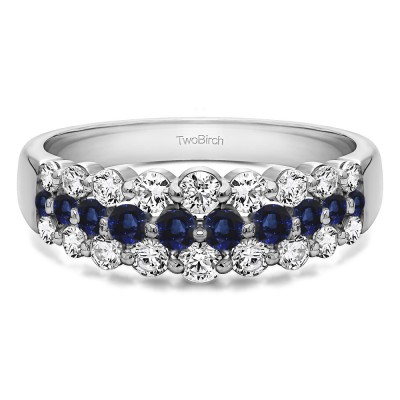 0.99 Carat Sapphire and Diamond Three Row Common Prong Wedding Ring