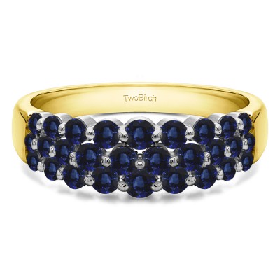0.99 Carat Sapphire Three Row Common Prong Wedding Ring in Two Tone Gold