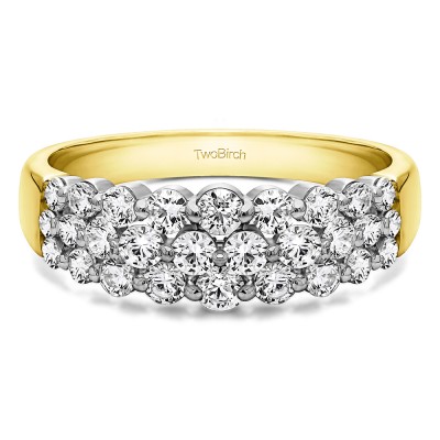 0.99 Carat Three Row Common Prong Wedding Ring in Two Tone Gold