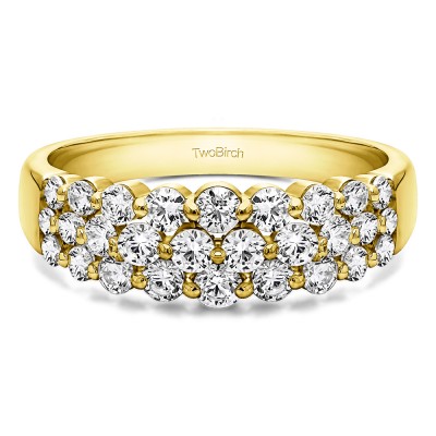 0.99 Carat Three Row Common Prong Wedding Ring in Yellow Gold