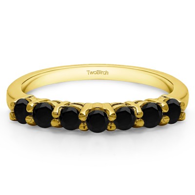 0.42 Carat Black 7 Stone Double Shared Prong Wedding Ring  in Yellow Gold