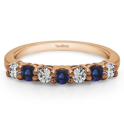 0.42 Carat Sapphire and Diamond 7 Stone Double Shared Prong Wedding Ring  in Rose Gold