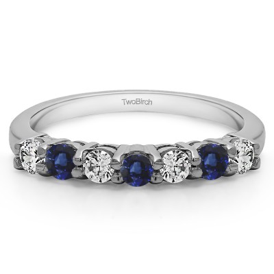 0.42 Carat Sapphire and Diamond 7 Stone Double Shared Prong Wedding Ring
